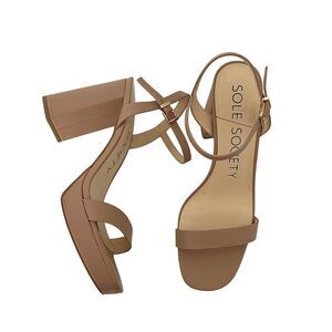 Sole Society Sendinal Nude Ankle Strap Platform Heels